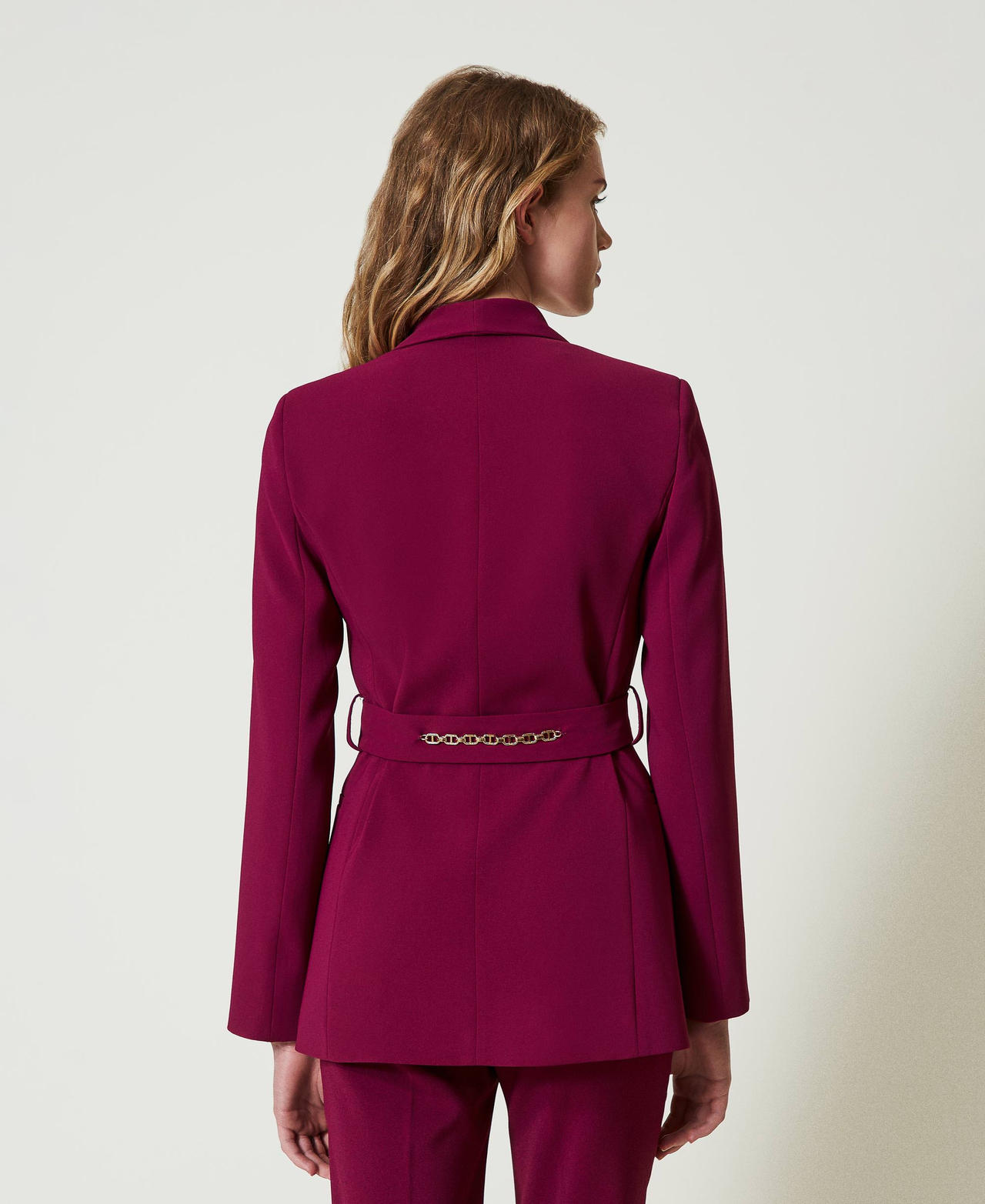 Blazer with belt and Oval T chain “Red Plum” Purple Woman 242TP2086_05245_03