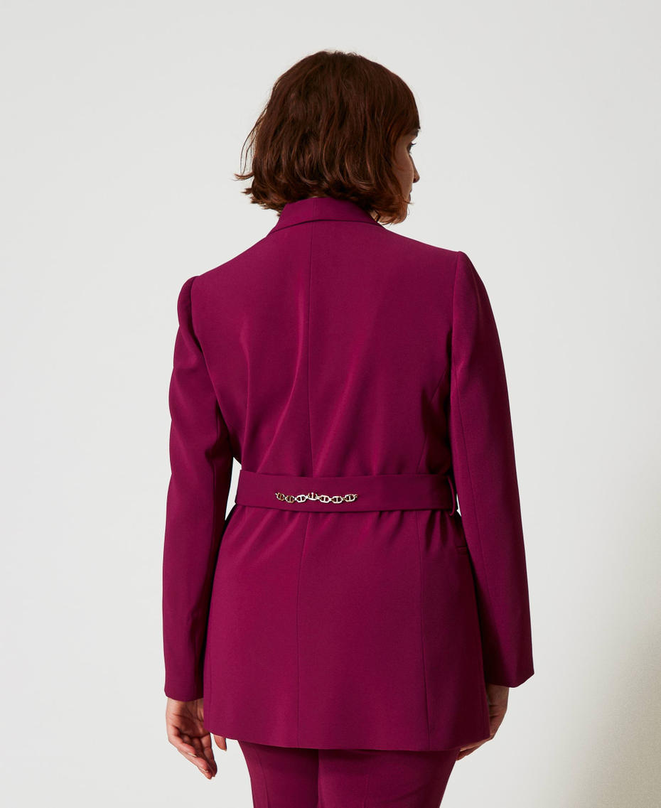 Blazer with belt and Oval T chain &ldquo;Red Plum&rdquo; Purple Woman 242TP2086_05245_03