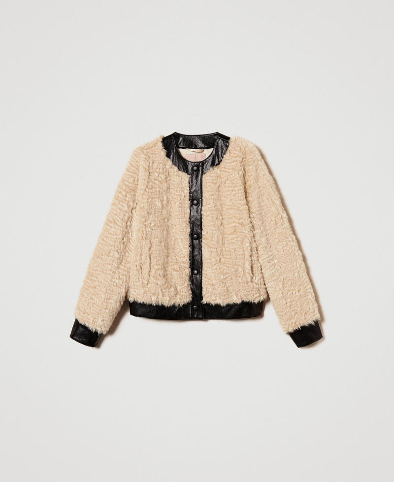 Faux fur boxy jacket  Two-tone Ivory / Black Woman 242TP2092_06451_S0