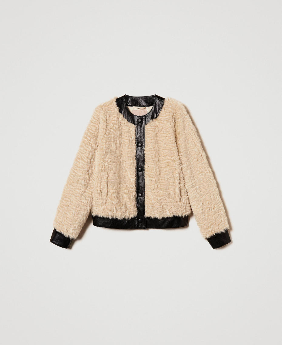 Faux fur boxy jacket  Two-tone Ivory / Black Woman 242TP2092_06451_S0