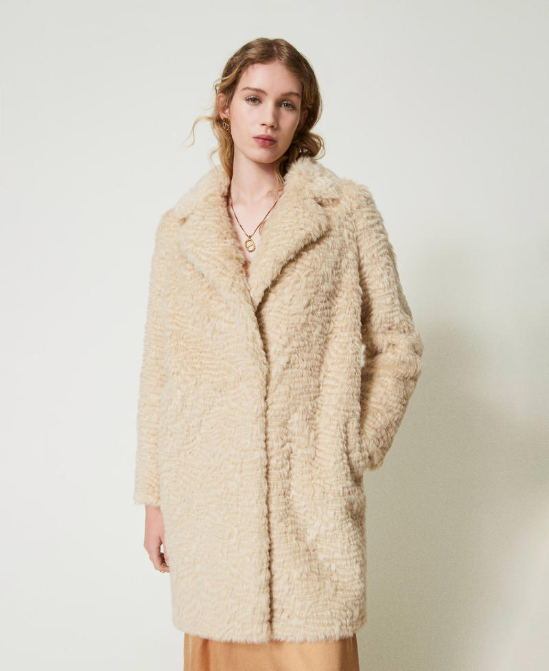 Midi faux fur coat Ivory Woman 242TP2094_00018_04