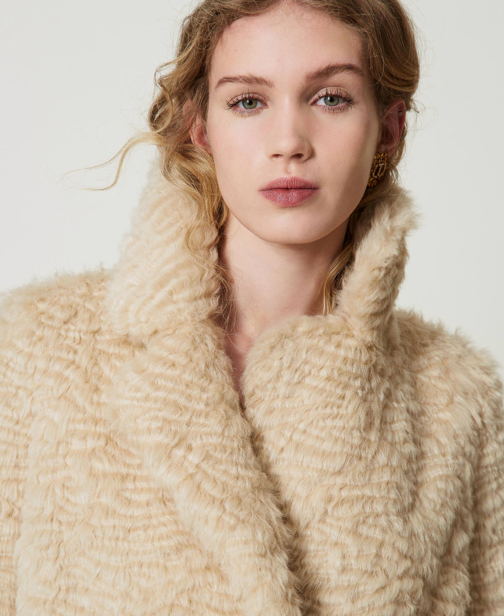 Manteau mi long en fausse fourrure Femme Blanc TWINSET Milano