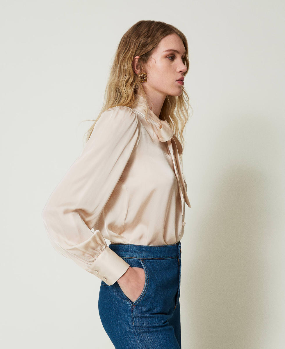 Camisa de raso con lazo Mujer Blanco TWINSET Milano