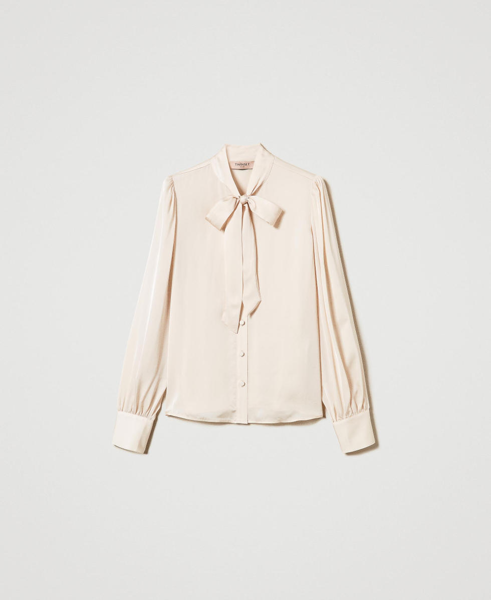 Satin shirt with bow Old White Woman 242TP2131_11748_S0