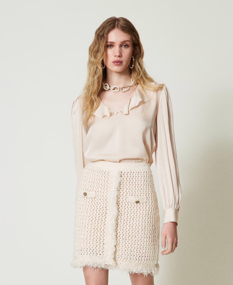 Satin blouse with ruffles Old White Woman 242TP2138_11748_02