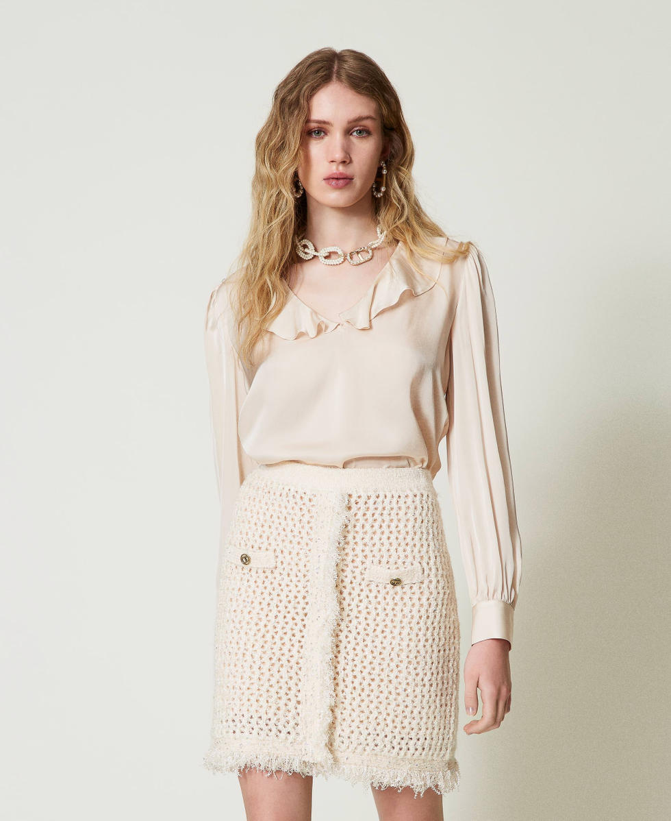 Blouse en satin avec volant Femme Blanc TWINSET Milano