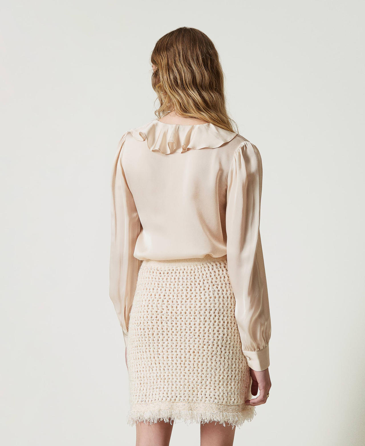 Satin blouse with ruffles Old White Woman 242TP2138_11748_03