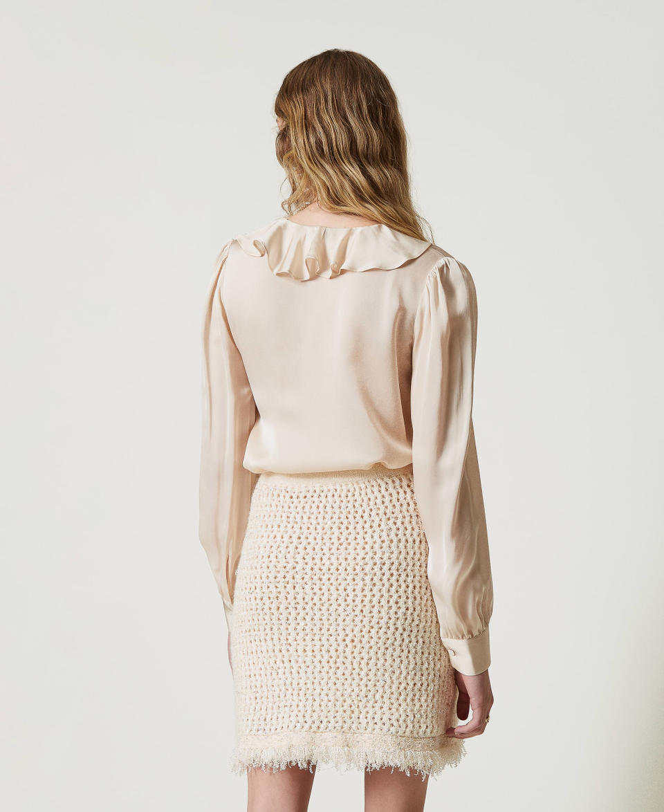 Satin blouse with ruffles Old White Woman 242TP2138_11748_03