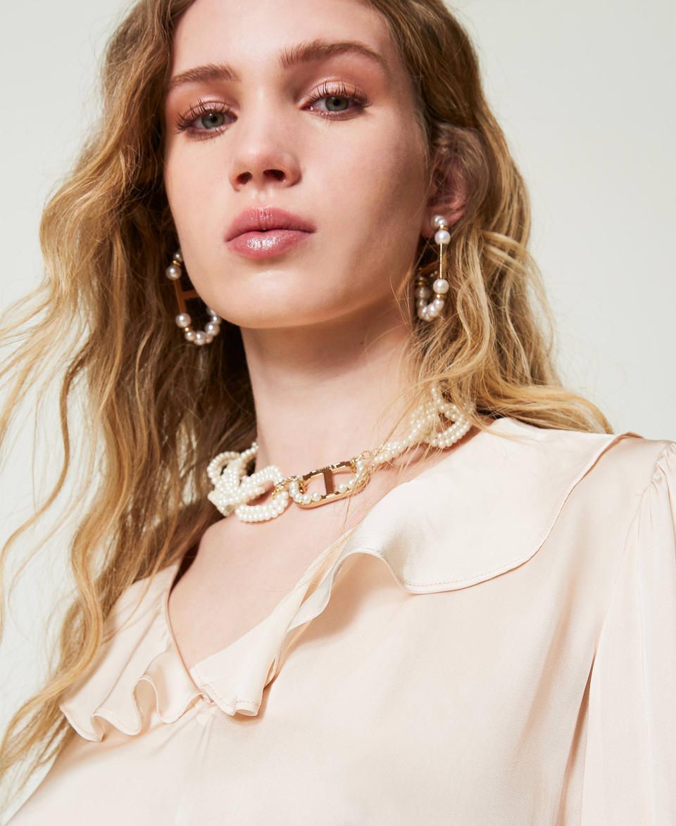 Satin blouse with ruffles Old White Woman 242TP2138_11748_04