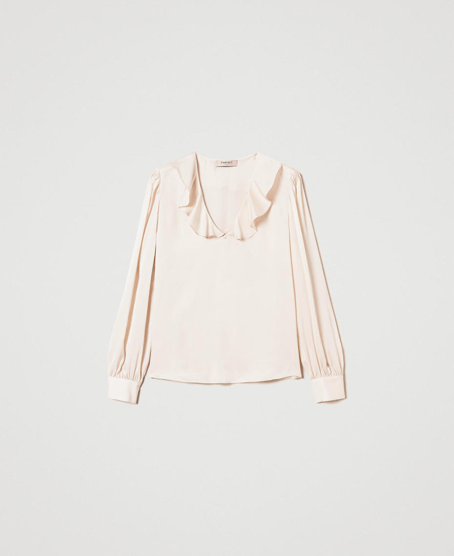 Satin blouse with ruffles Old White Woman 242TP2138_11748_S0