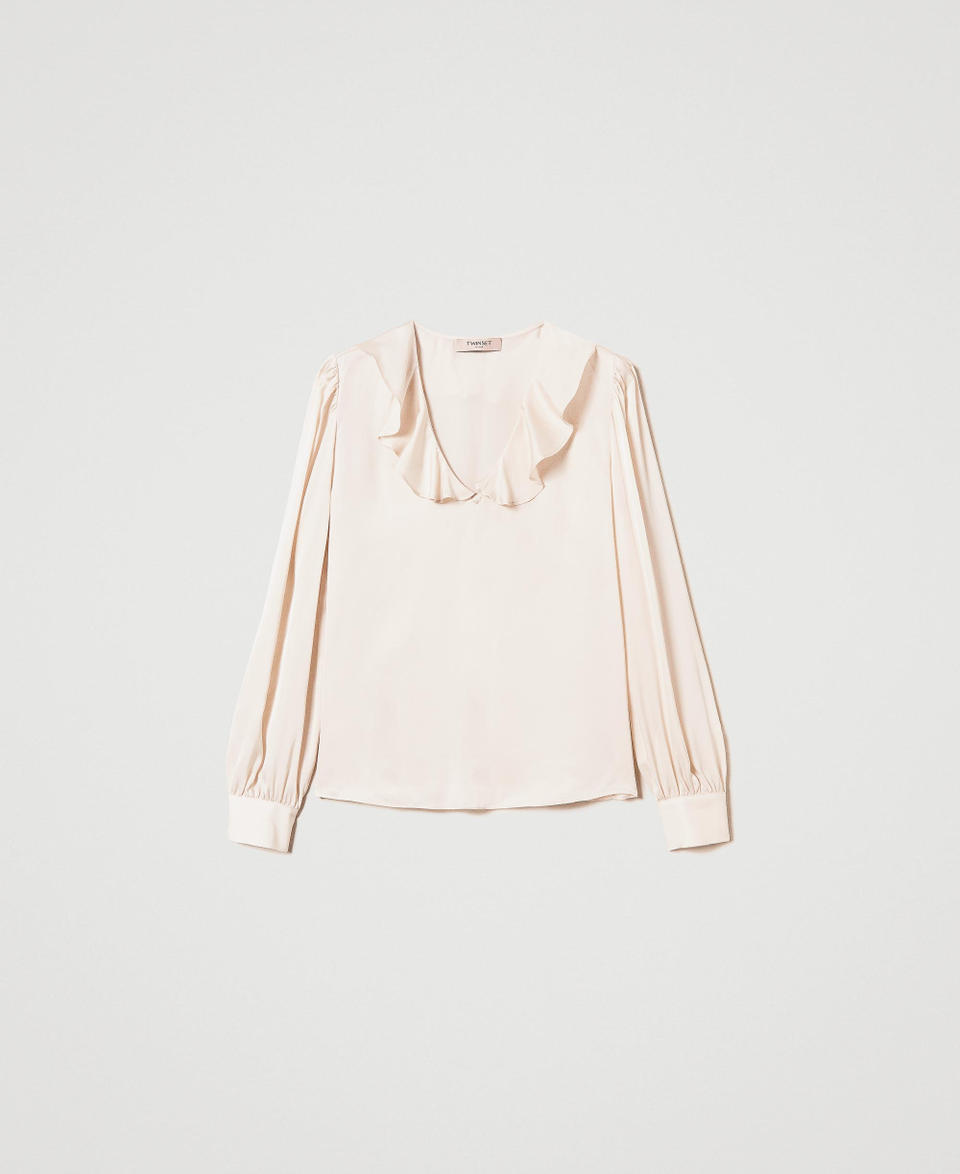 Satin blouse with ruffles Old White Woman 242TP2138_11748_S0