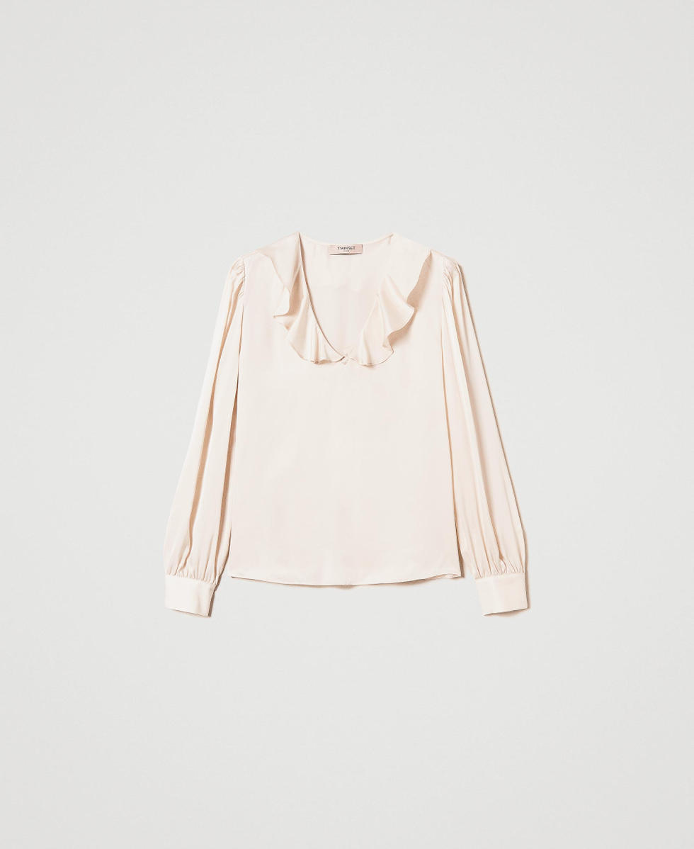 Blouse en satin avec volant Blanc &laquo;&nbsp;Old White&nbsp;&raquo; Femme 242TP2138_11748_S0
