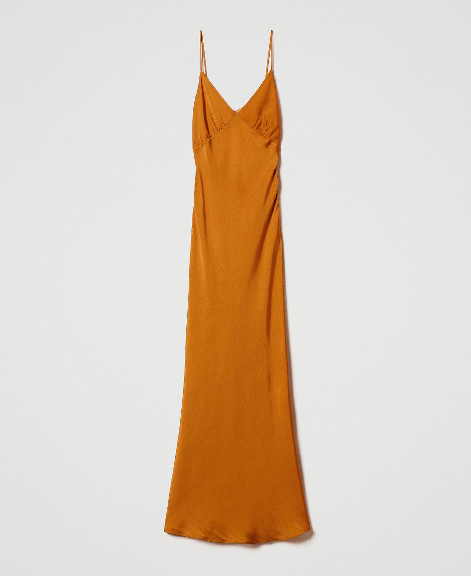Long satin dress with thin shoulder straps Tenn&egrave; Orange Woman 242TP2139_11749_S0
