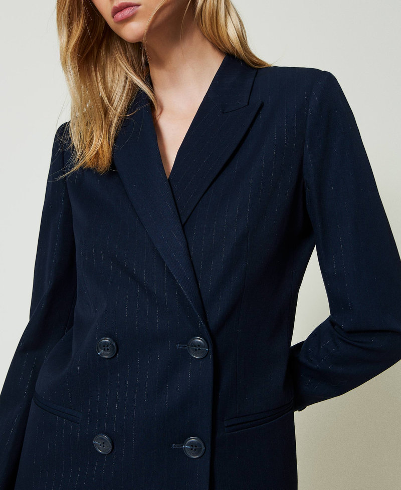 Lurex pinstripe blazer Lurex Pinstripe Indigo Woman 242TP2150_11763_04