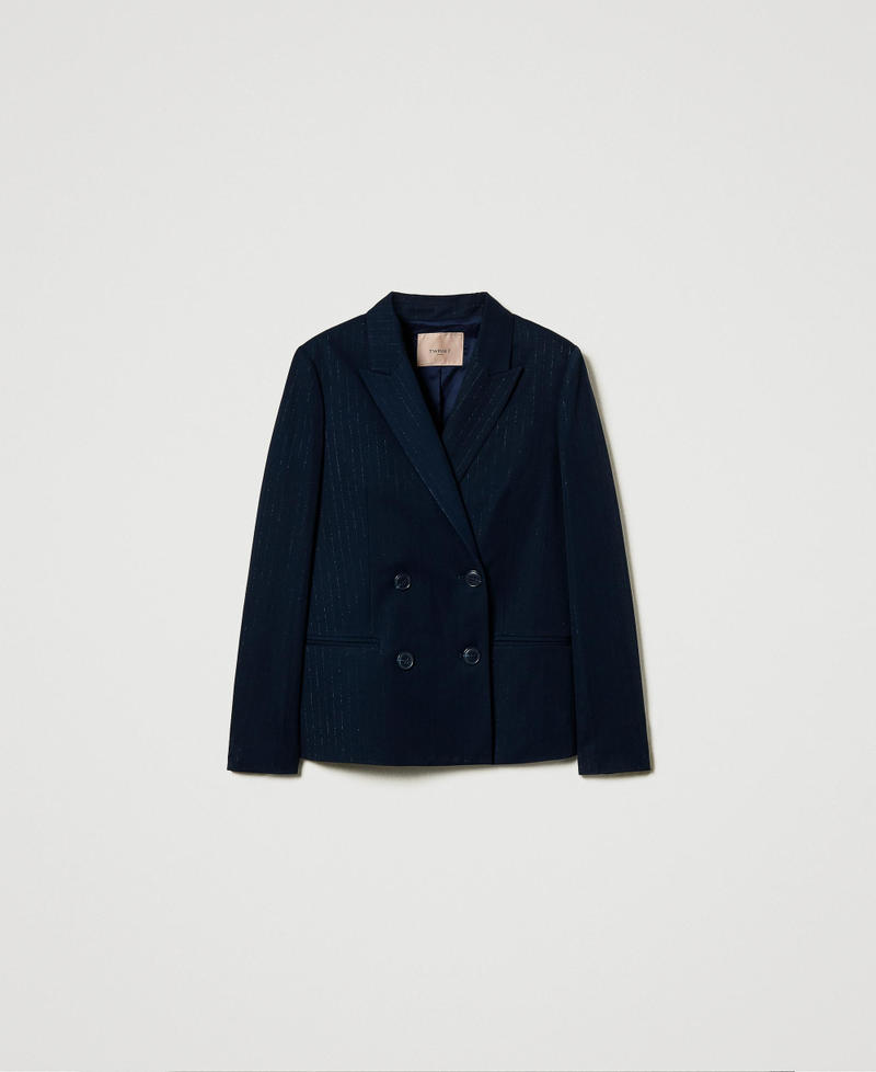 Lurex pinstripe blazer Lurex Pinstripe Indigo Woman 242TP2150_11763_S0