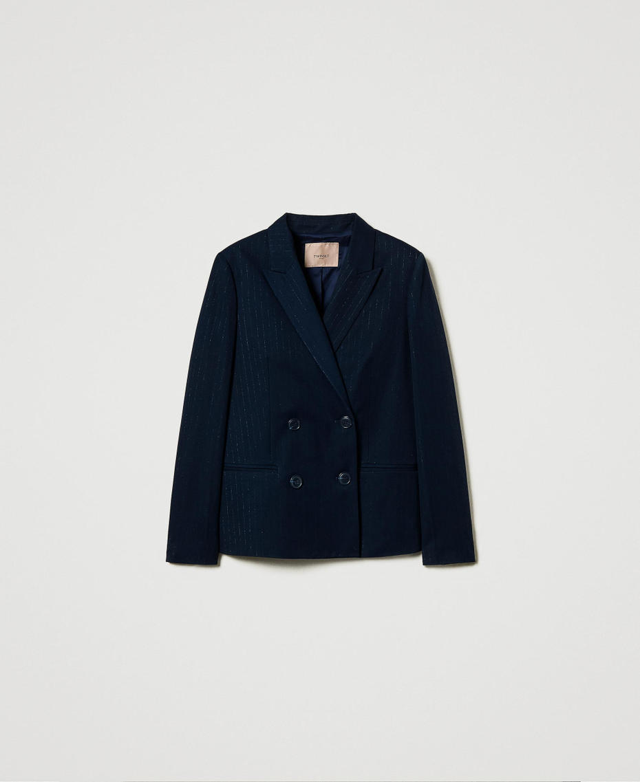 Lurex pinstripe blazer Lurex Pinstripe Indigo Woman 242TP2150_11763_S0