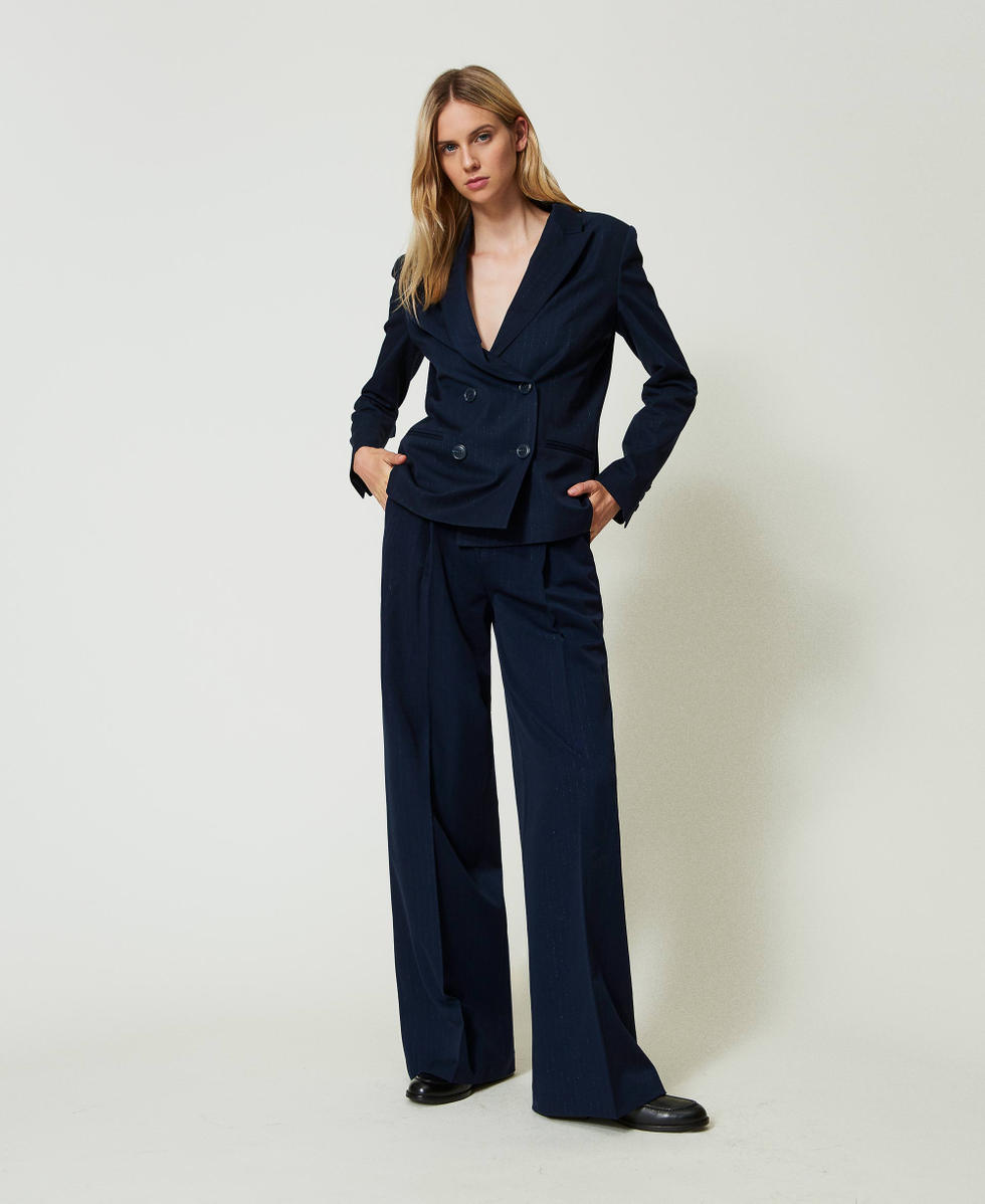 Blue pinstripe blazer womens store