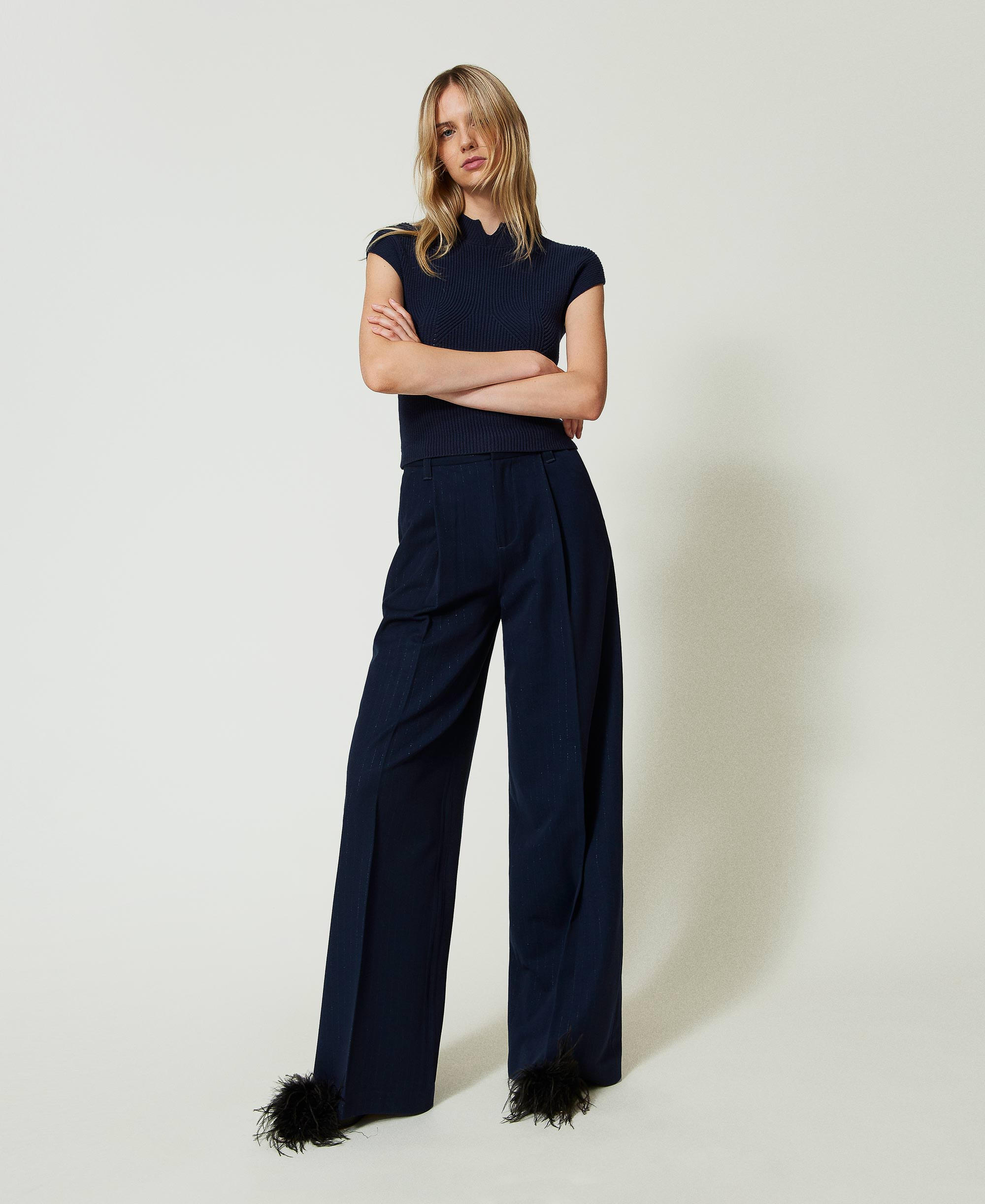 Lurex pinstripe wide leg trousers