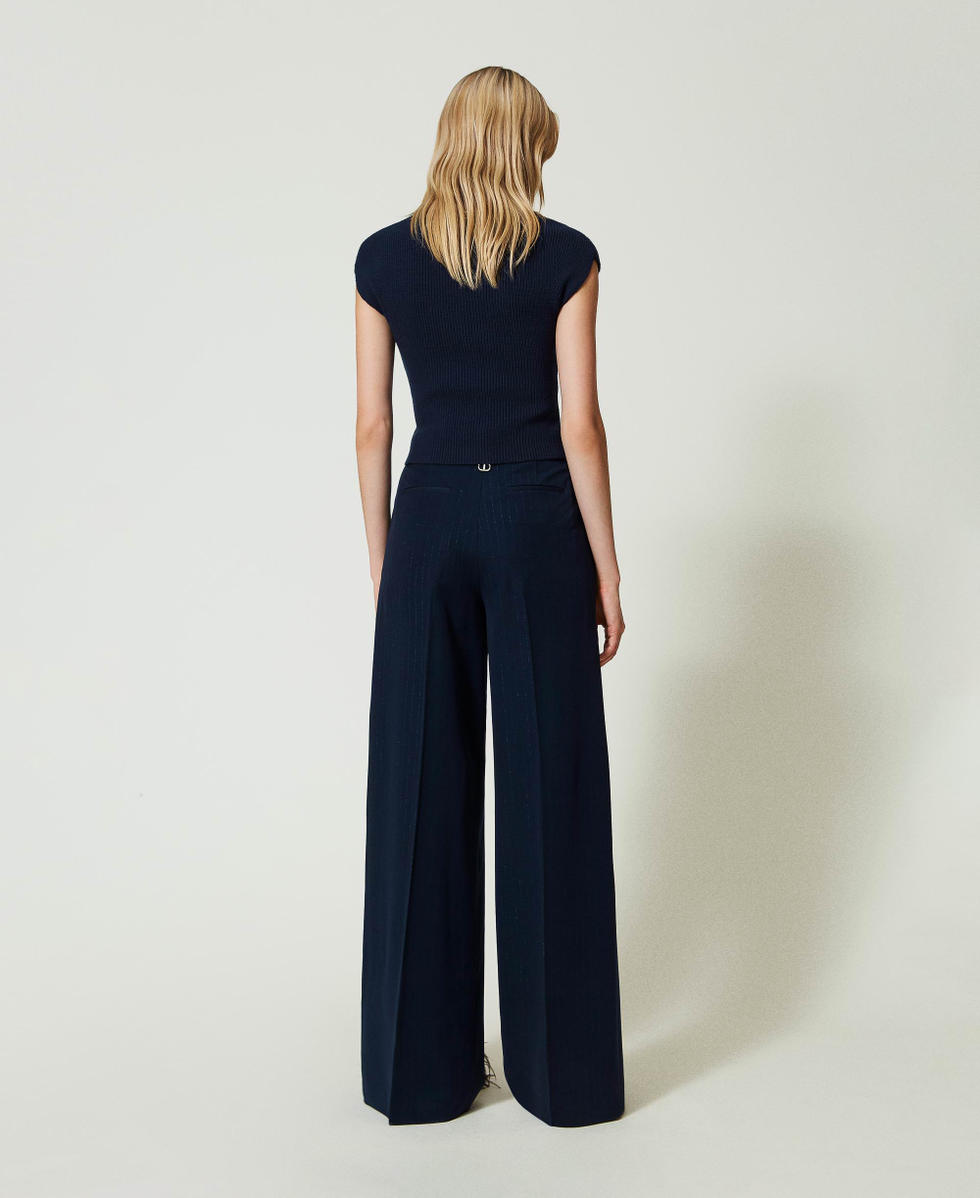 Pantalon ample ray&eacute; avec lurex Indigo Rayure Lurex Femme 242TP2151_11763_03