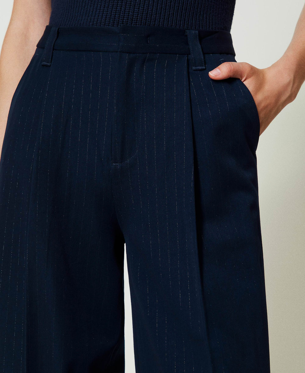 Pantalon ample ray&eacute; avec lurex Indigo Rayure Lurex Femme 242TP2151_11763_04