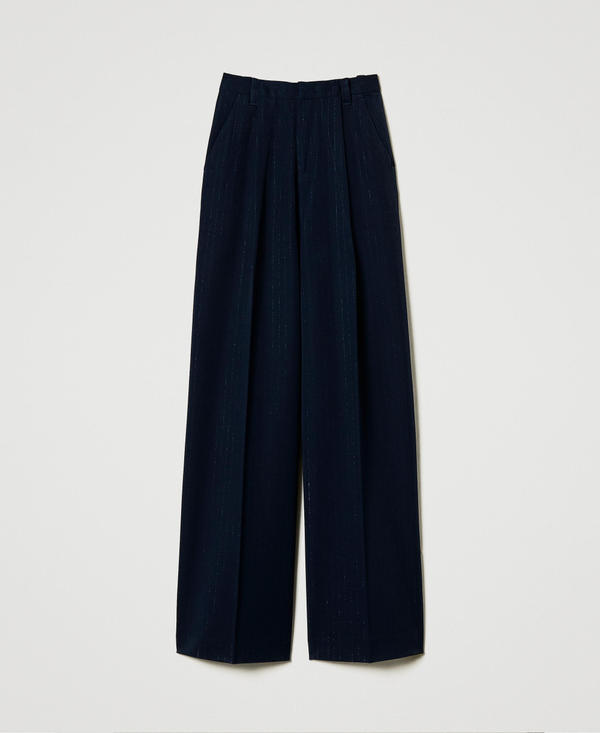 Pantaloni wide leg gessati lurex