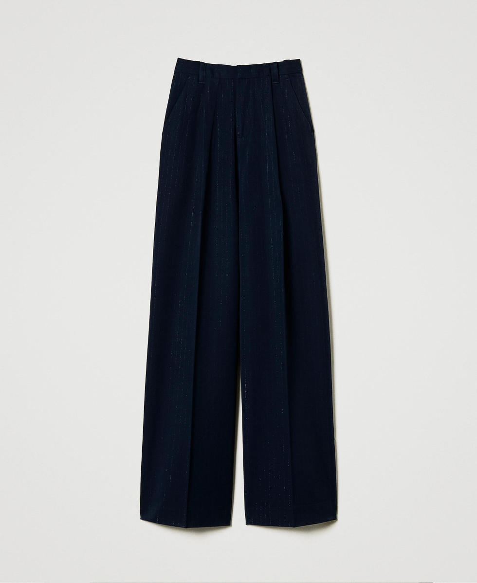 Pantalon ample ray&eacute; avec lurex Indigo Rayure Lurex Femme 242TP2151_11763_S0