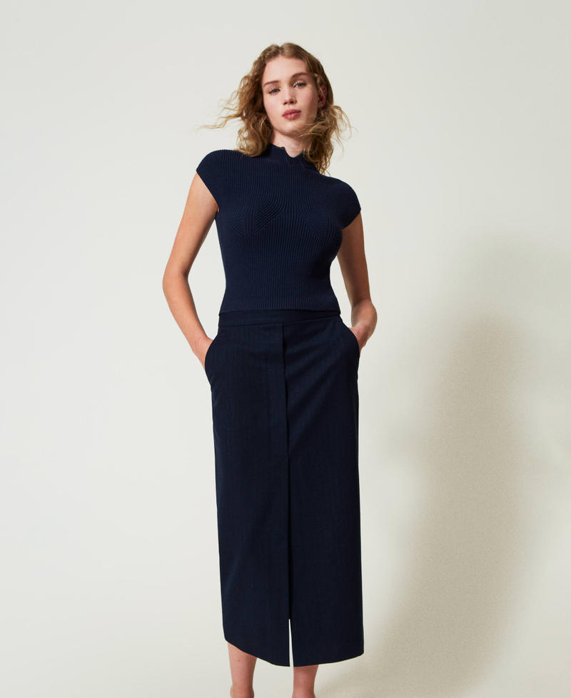 Lurex pinstripe midi skirt Lurex Pinstripe Indigo Woman 242TP2153_11763_01