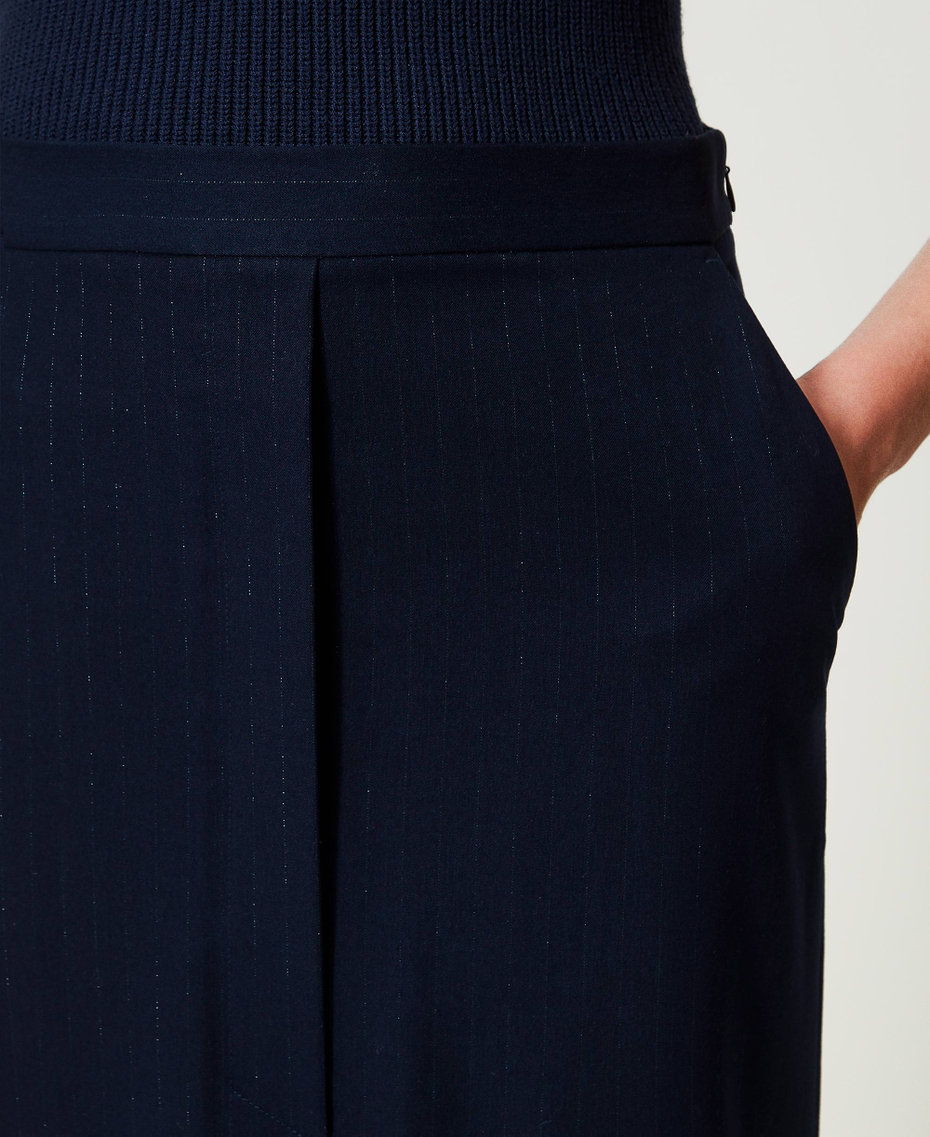 Lurex pinstripe midi skirt Lurex Pinstripe Indigo Woman 242TP2153_11763_04