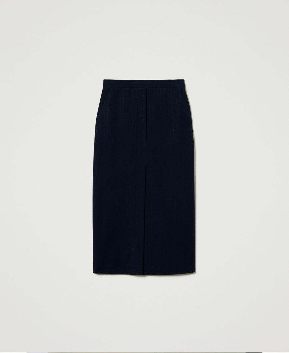Lurex pinstripe midi skirt Lurex Pinstripe Indigo Woman 242TP2153_11763_S0