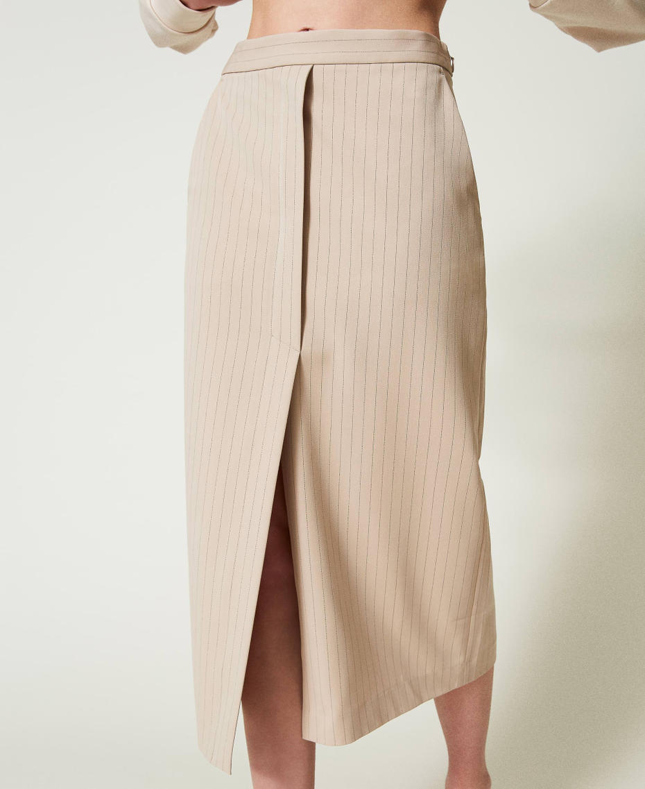 Lurex pinstripe midi skirt Lurex Pinstripe Beige Woman 242TP2153_11764_04