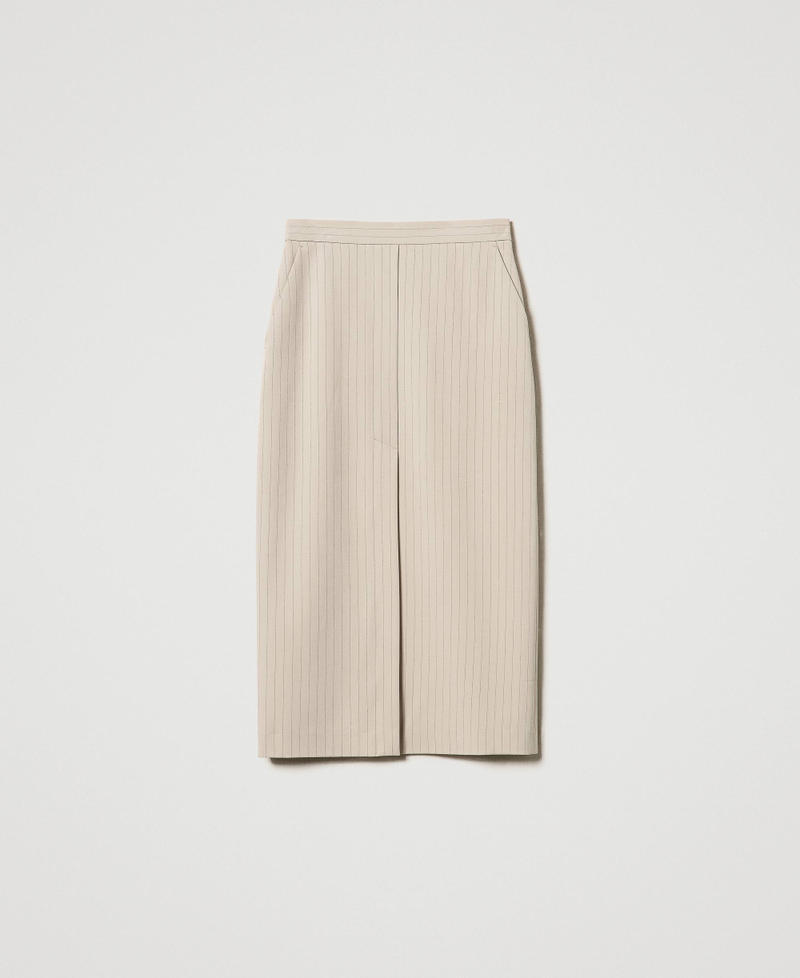 Lurex pinstripe midi skirt Lurex Pinstripe Beige Woman 242TP2153_11764_0S