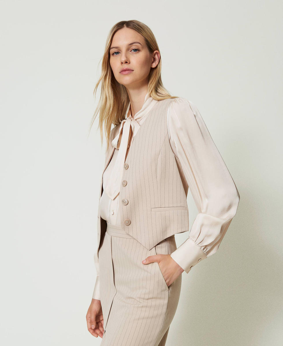 Gilet ajuste raye avec lurex Femme Beige TWINSET Milano
