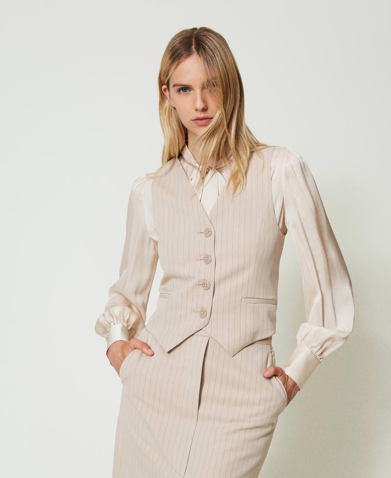 Lurex pinstripe fitted waistcoat Lurex Pinstripe Beige Woman 242TP2158_11764_02