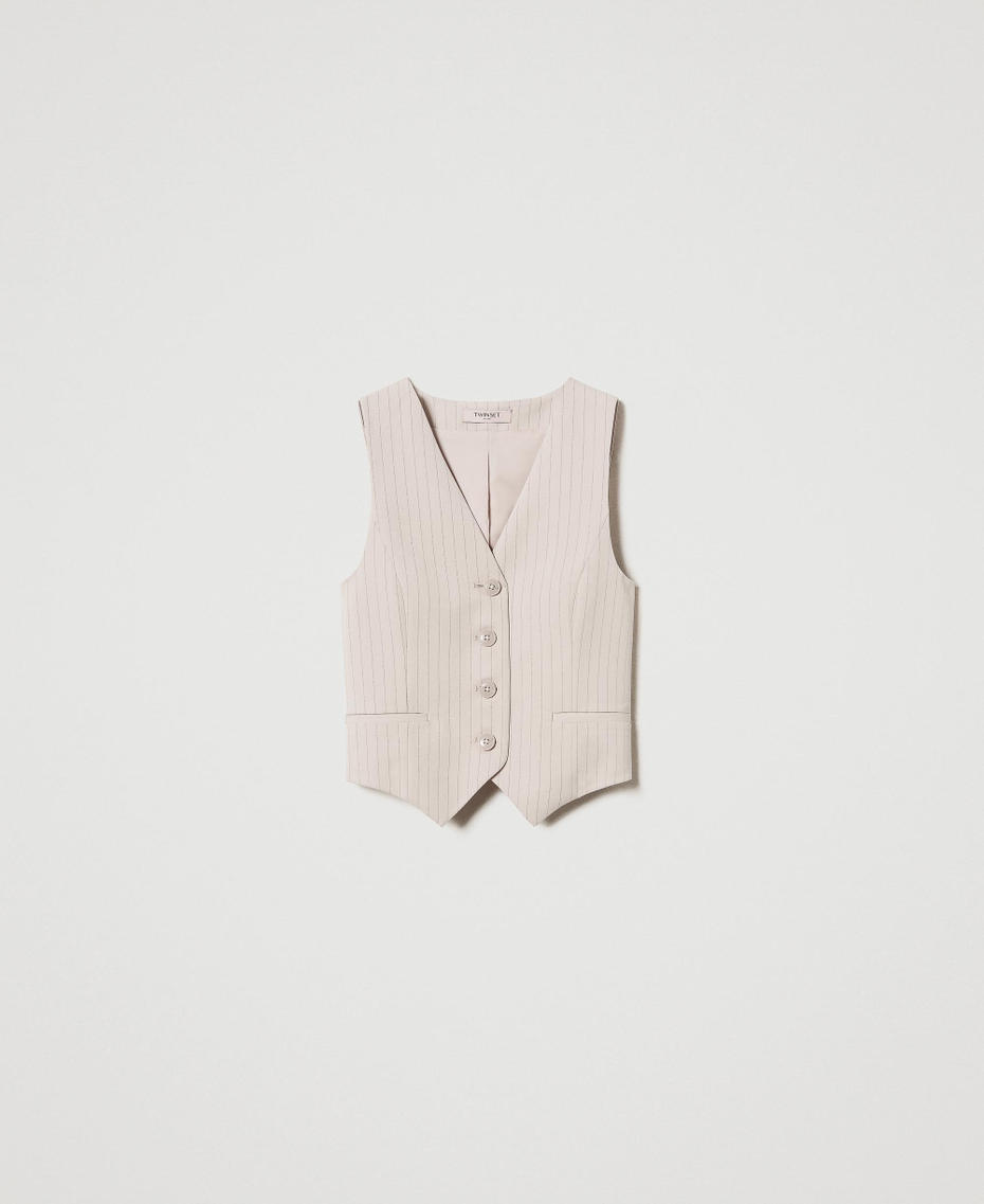 Lurex pinstripe fitted waistcoat Lurex Pinstripe Beige Woman 242TP2158_11764_S0