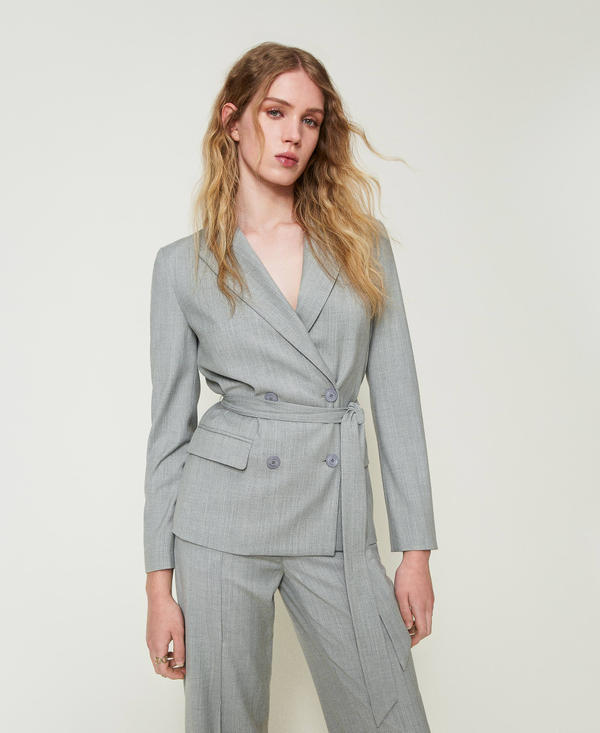 Wool blend blazer with belt