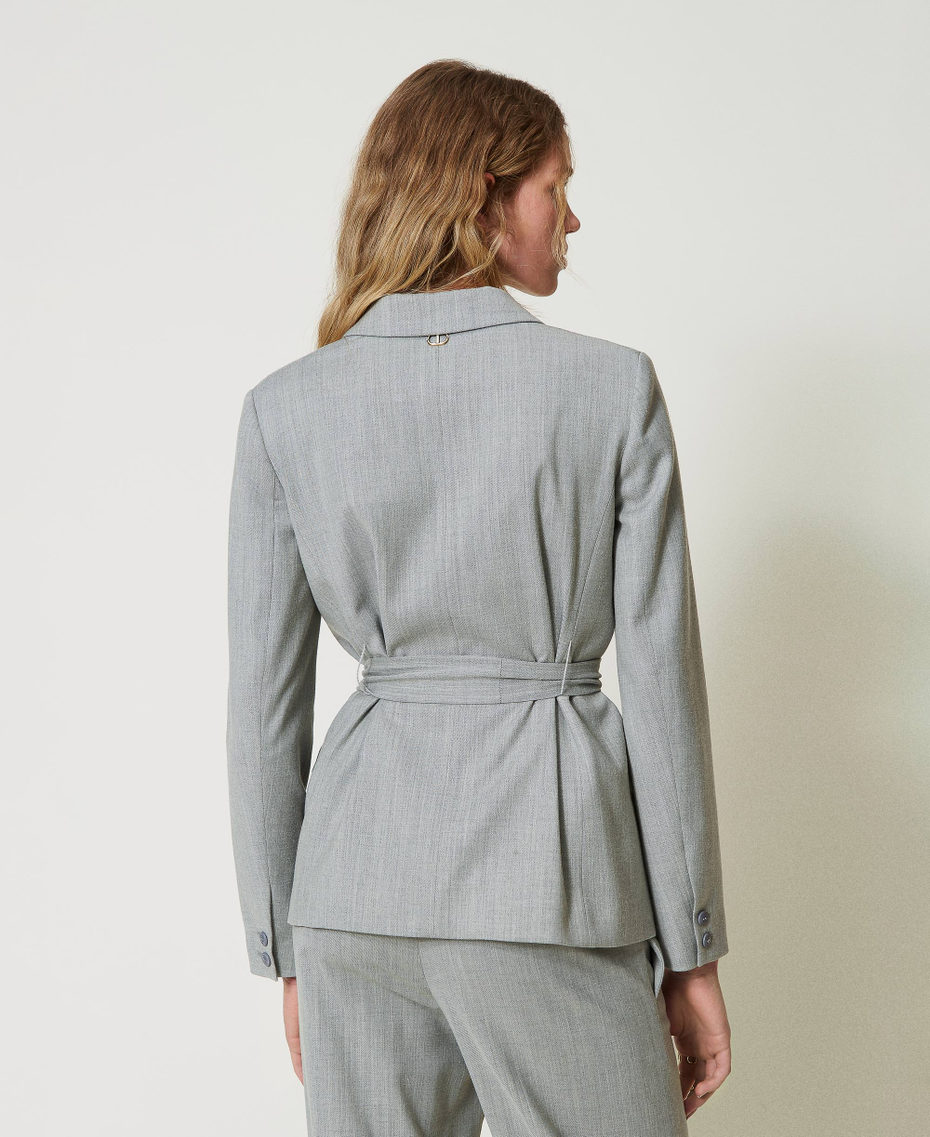 Giacca blazer in misto lana con cintura Grigio M&eacute;lange Medio Donna 242TP2160_0082M_03