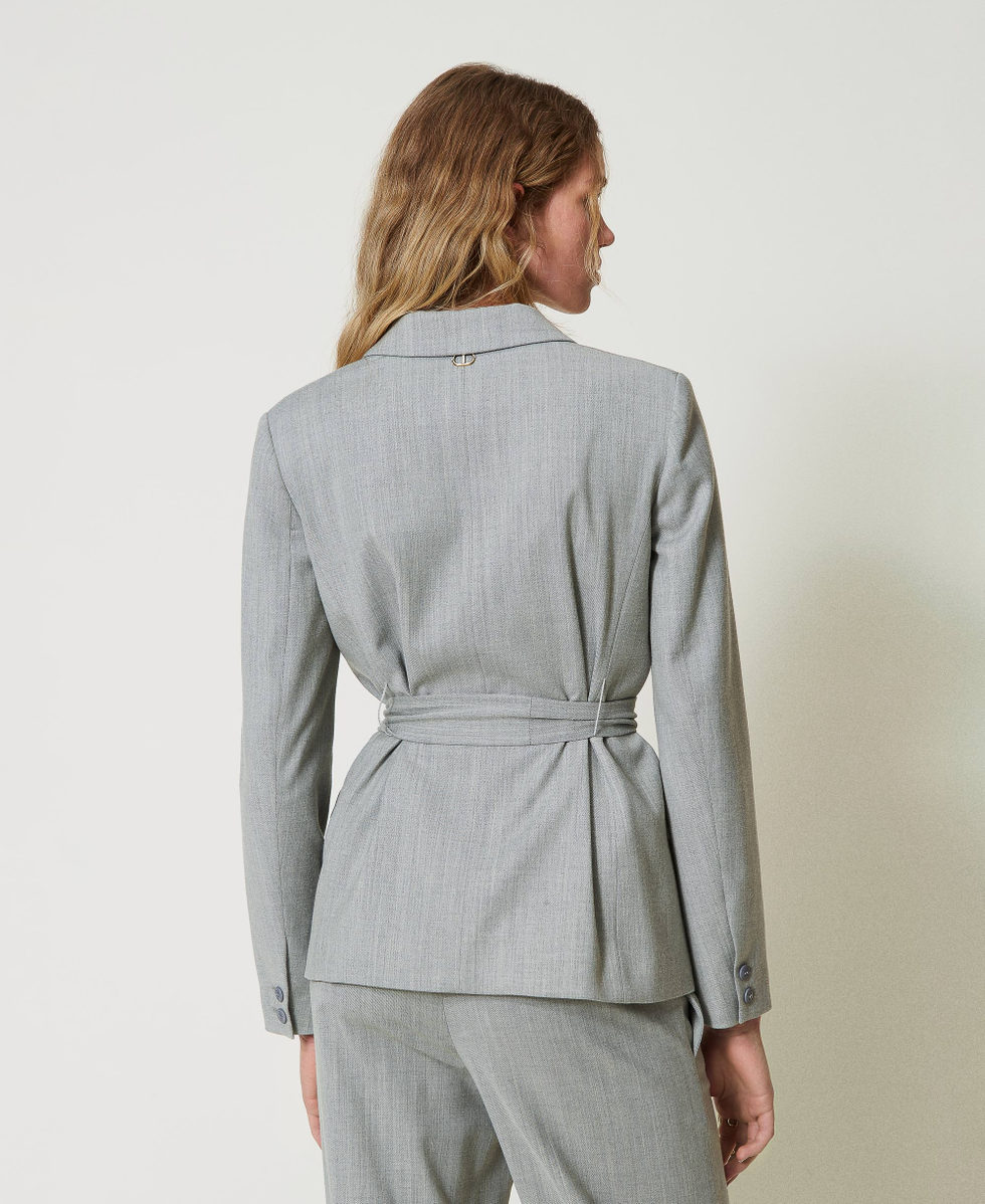 Wool blend blazer with belt Medium Gray M&eacute;lange Woman 242TP2160_0082M_03