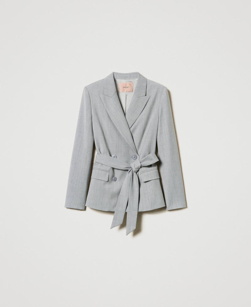Wool blend blazer with belt Medium Gray Mélange Woman 242TP2160_0082M_S0