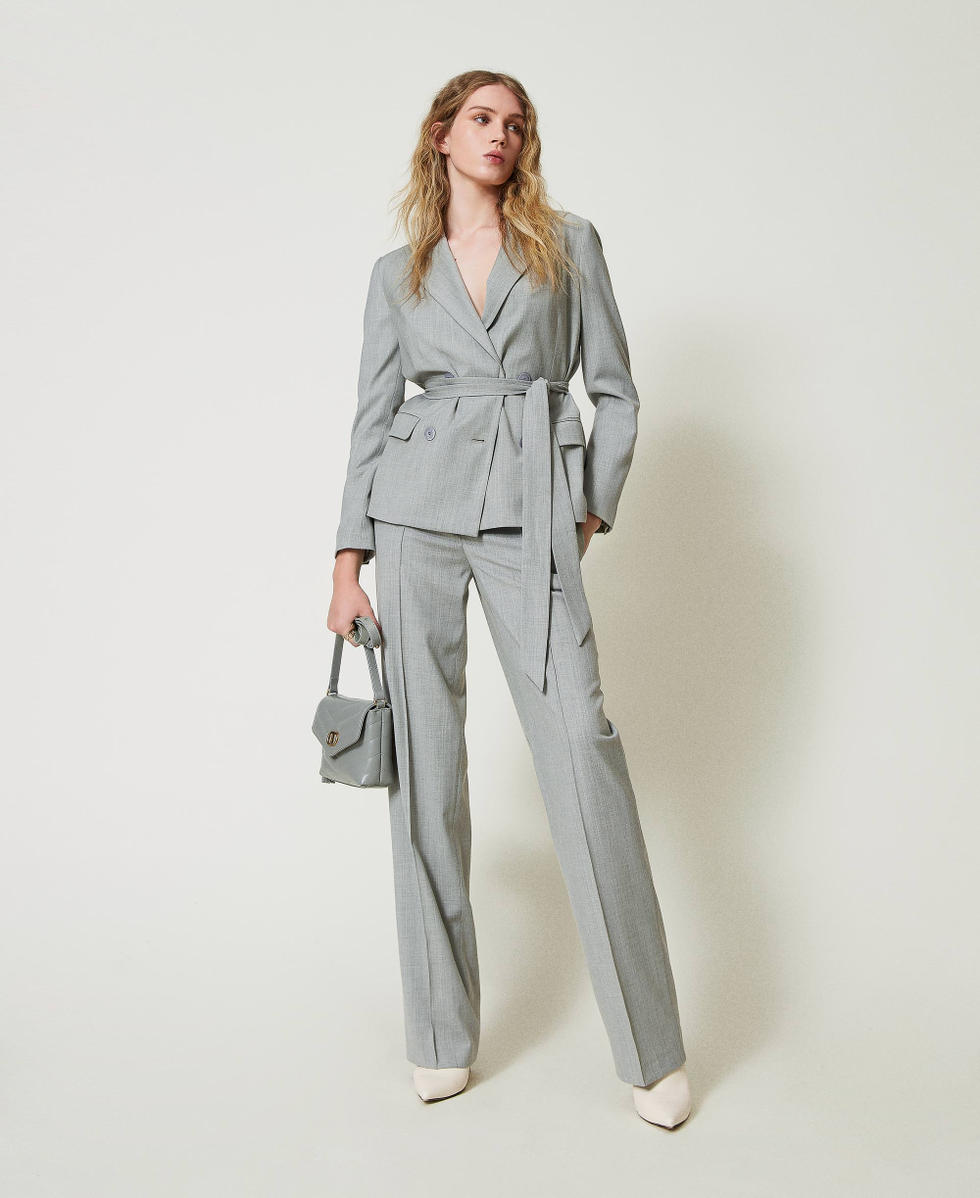 Wool blend blazer with belt Medium Gray M&eacute;lange Woman 242TP2160_0082M_T0