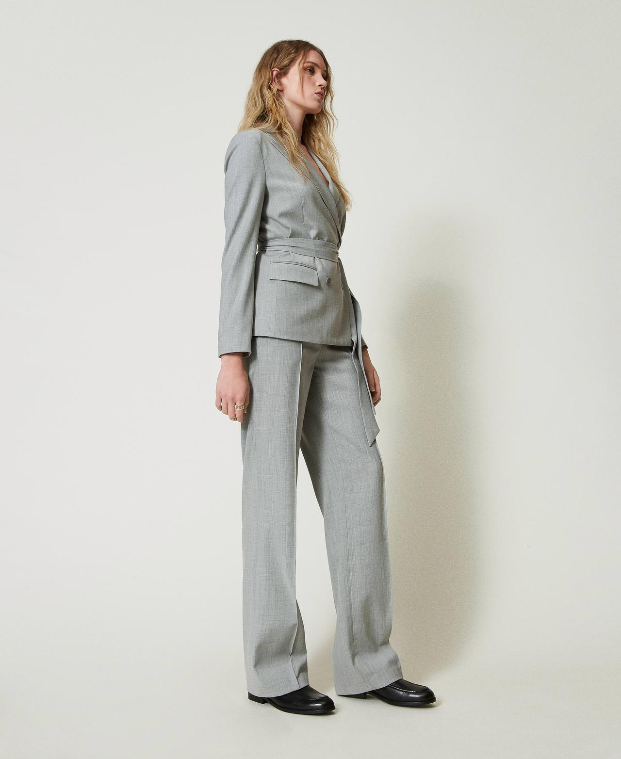 Wool blend trousers with permanent crease Medium Gray M&eacute;lange Woman 242TP2161_0082M_01