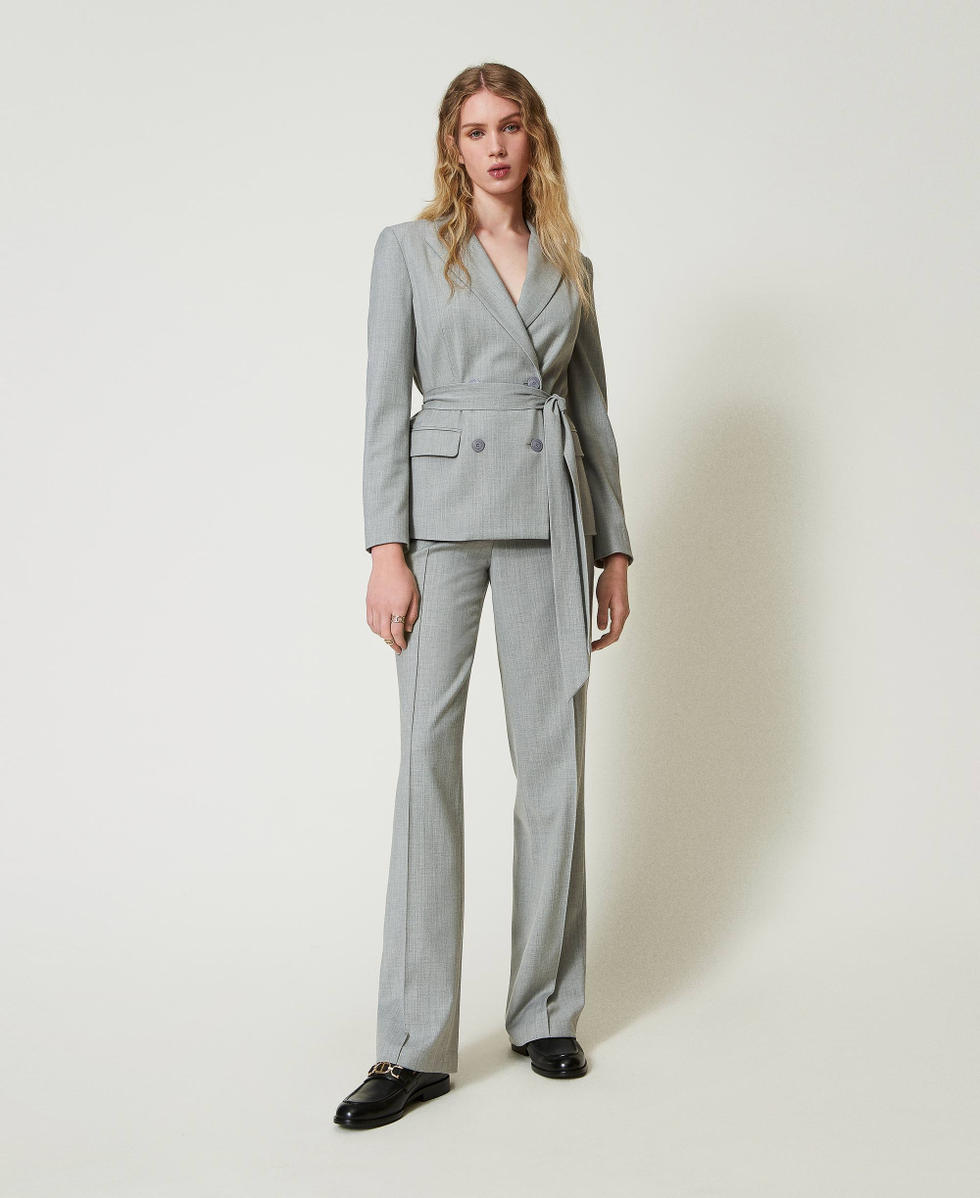 Pantalón de mezcla de lana con raya Gris Mélange Medio Mujer 242TP2161_0082M_02