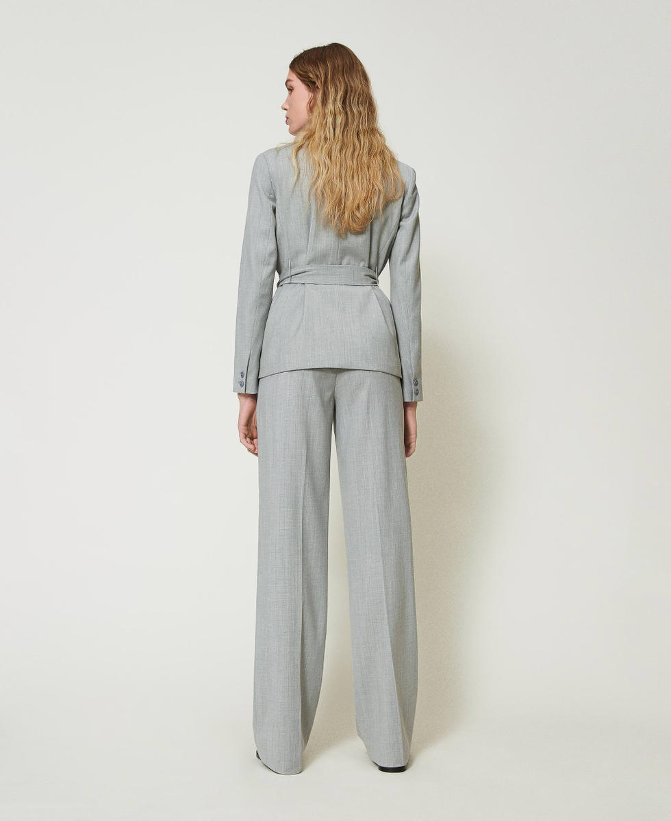 Pantalón de mezcla de lana con raya Gris Mélange Medio Mujer 242TP2161_0082M_03
