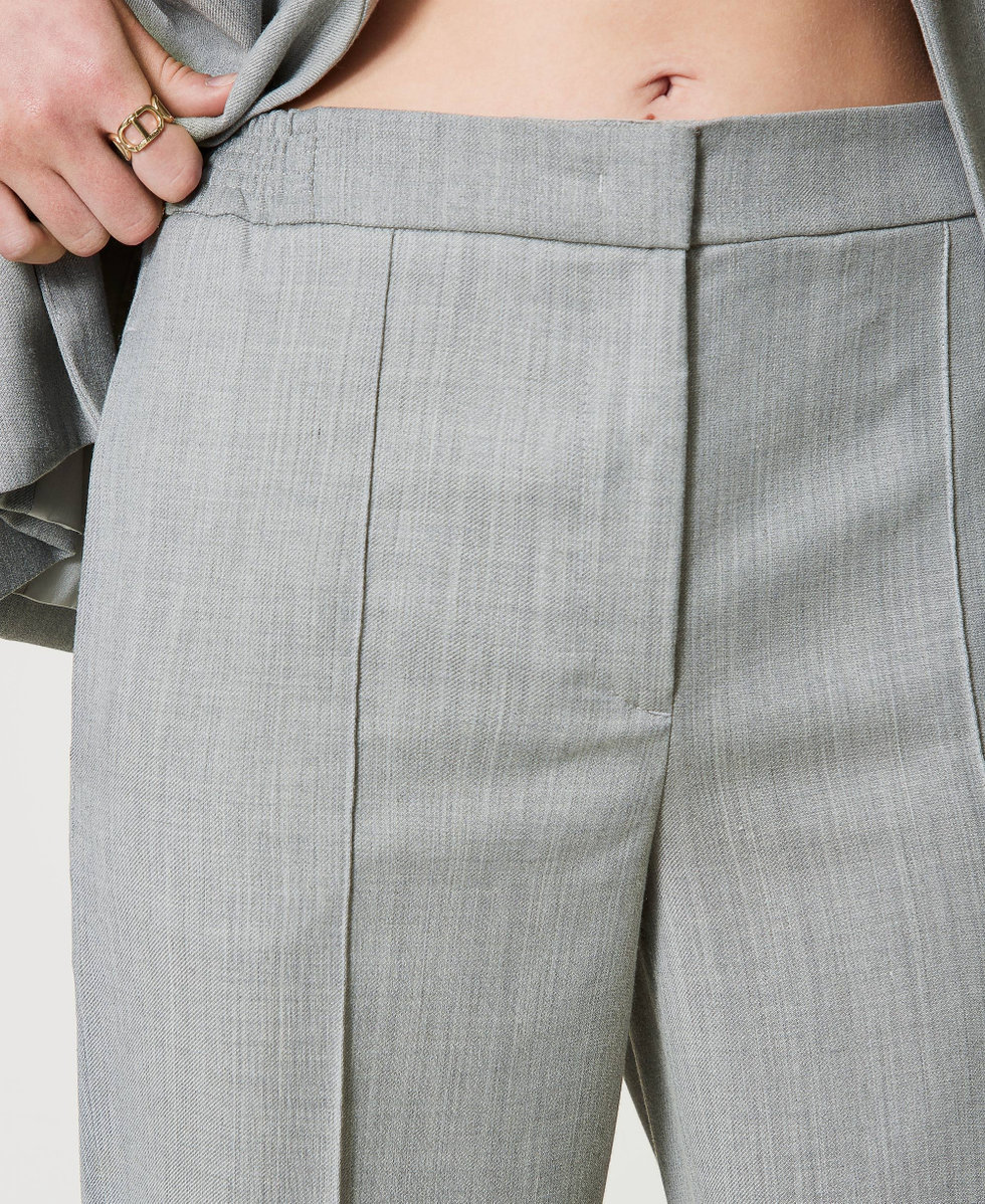 Pantalón de mezcla de lana con raya Gris Mélange Medio Mujer 242TP2161_0082M_04