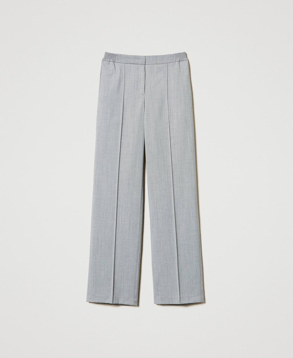 Pantalón de mezcla de lana con raya Gris Mélange Medio Mujer 242TP2161_0082M_S0