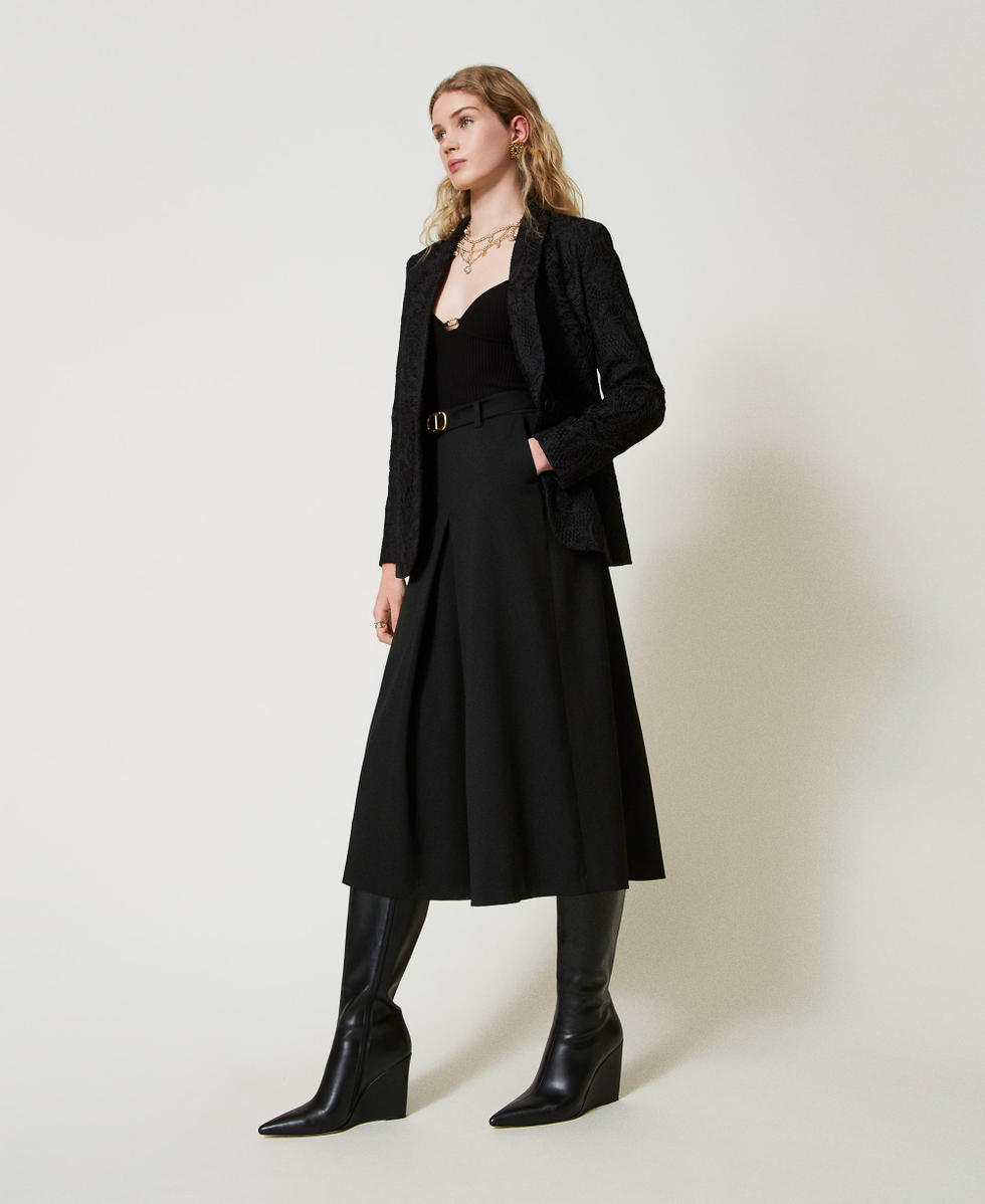 Wool blend trouser-skirt with belt Black Woman 242TP2162_00006_01