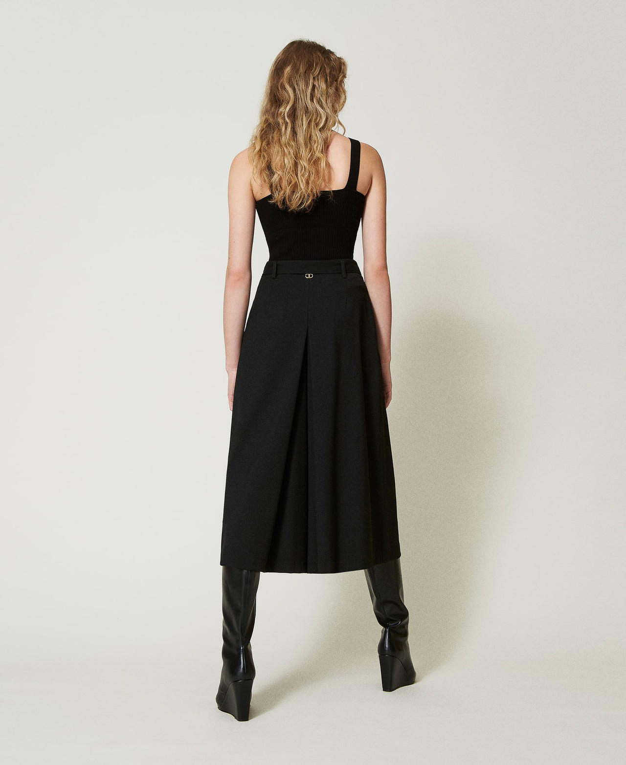 Wool blend trouser-skirt with belt Black Woman 242TP2162_00006_03