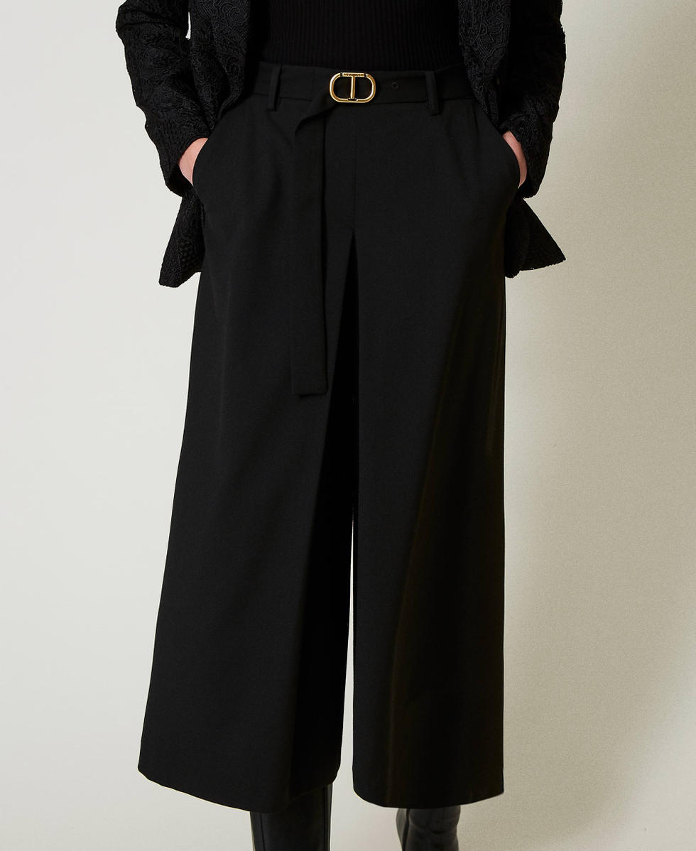 Wool blend trouser-skirt with belt Woman, Black | TWINSET Milano