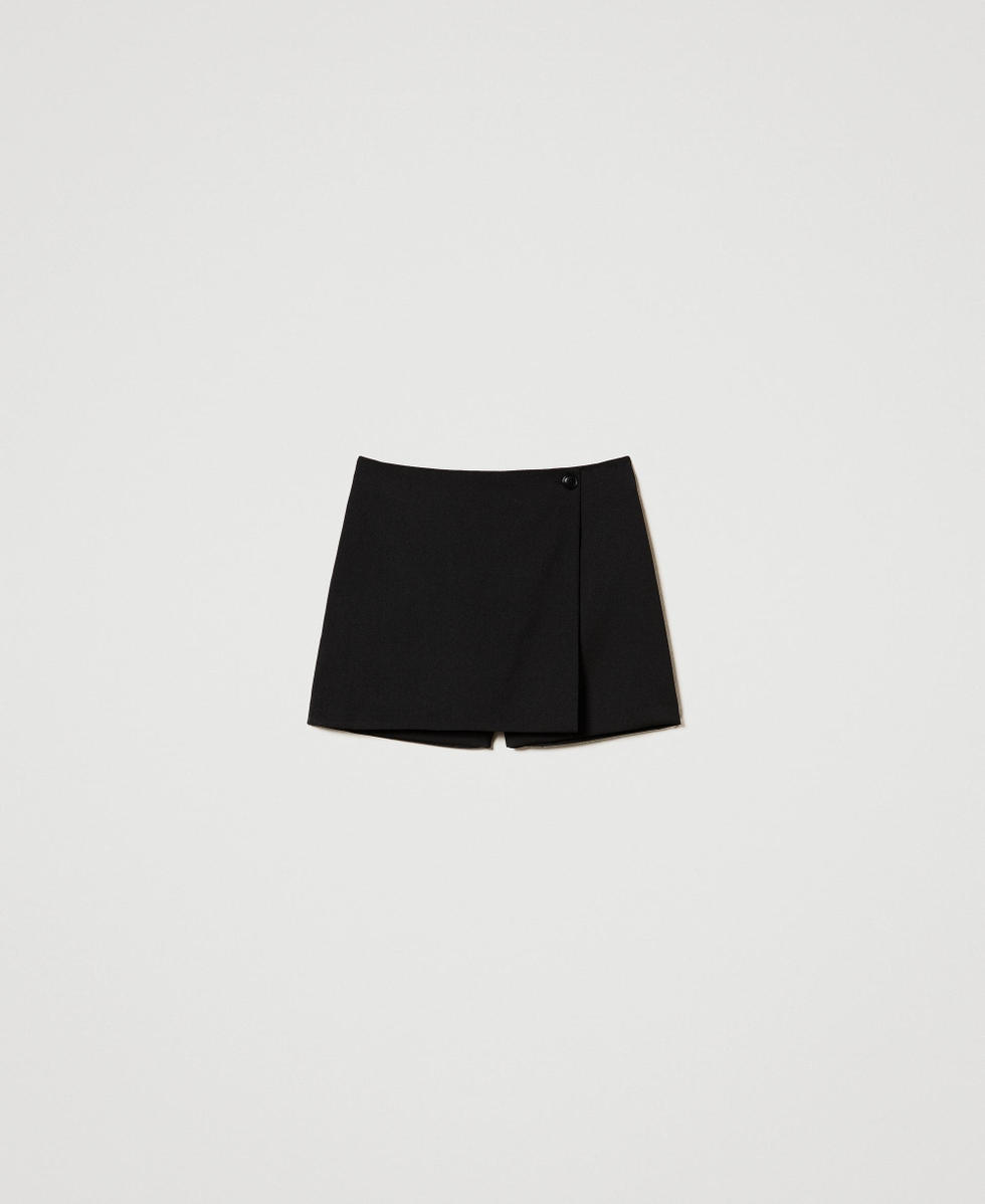 Wool blend wrap-around shorts Black Woman 242TP2163_00006_S0