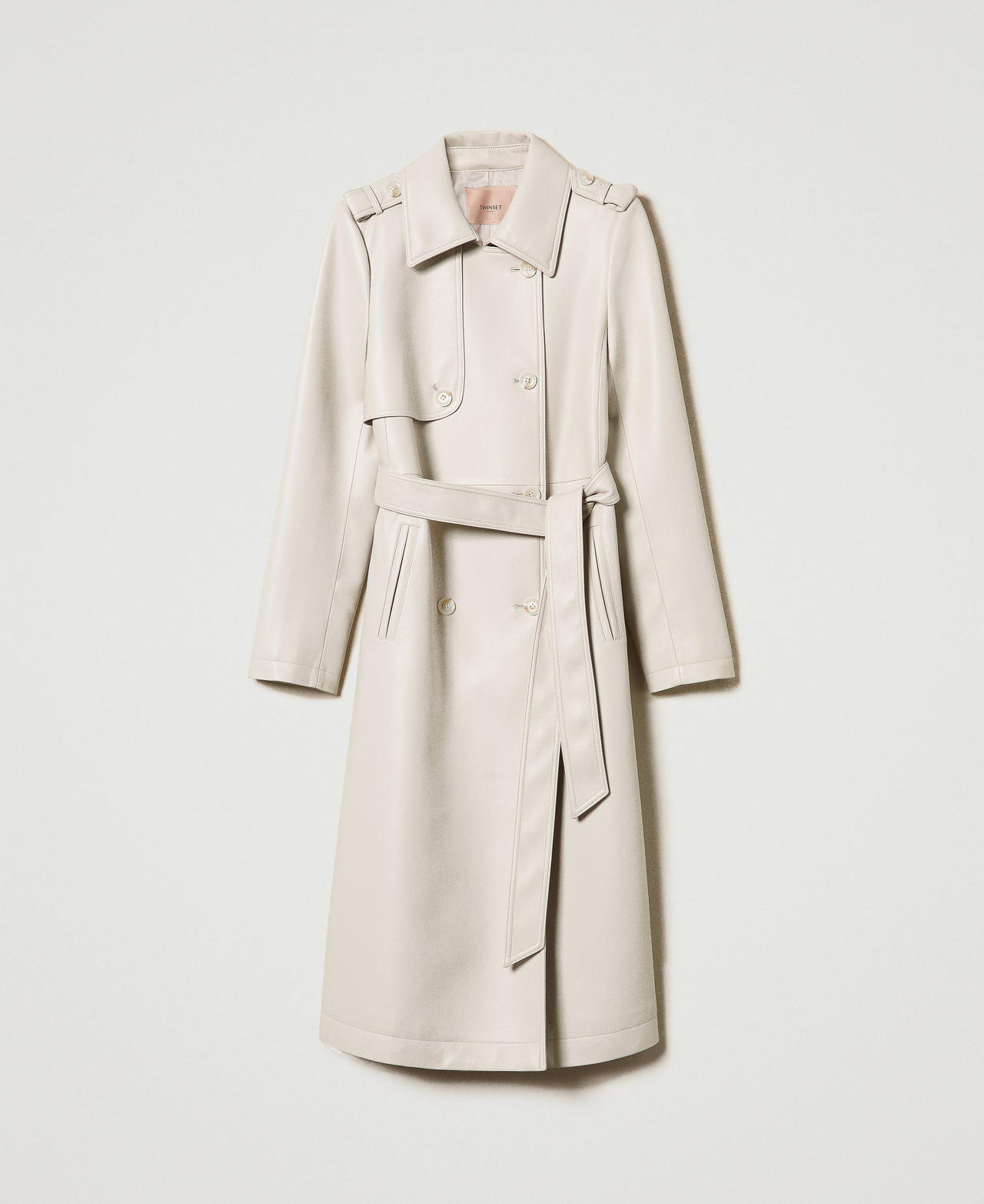 Long coated fabric trench coat with belt Old White Woman 242TP2200_11748_0S