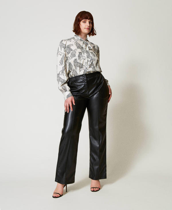 Leather-like trousers with elasticated waist